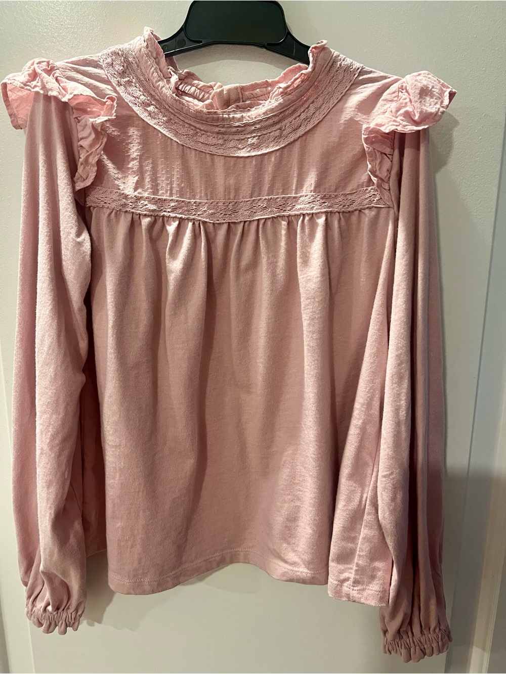 Mini Boden Girls 7/8 RuffledPink Long Sleeve Blouse